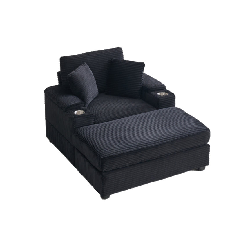 Canapé inclinable rembourré en velours côtelé avec rangement pour accoudoirs pour le bureau du salon, Noir