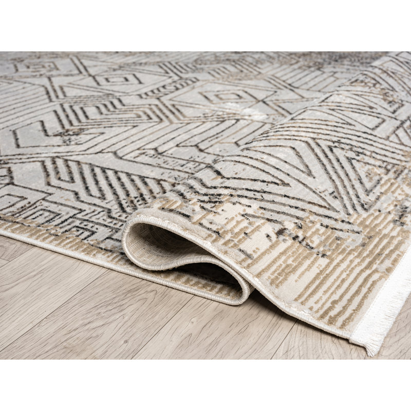 Tapis à motif abstrait crème Gints Collection, Rectangle 5 pi 3 po x 7 pi 6 po