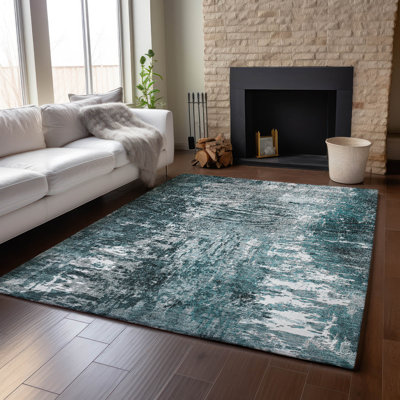 Premium Machine Washable Prisco Teal Rug