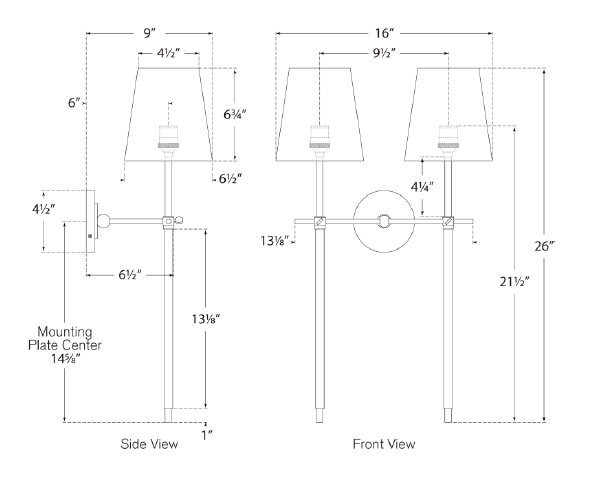Thomas O'Brien Bryant Large Double Tail Sconce, Polished Nickel, Fabric