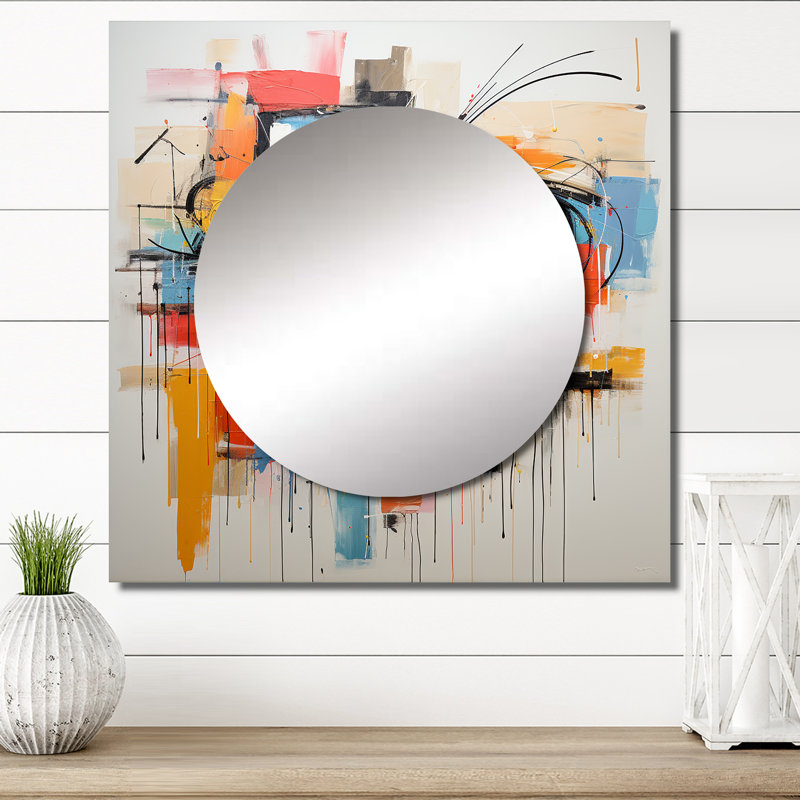 Pop Art Modern Robot III - Miroir carré abstrait pour décoration murale, 36 po x 36 po