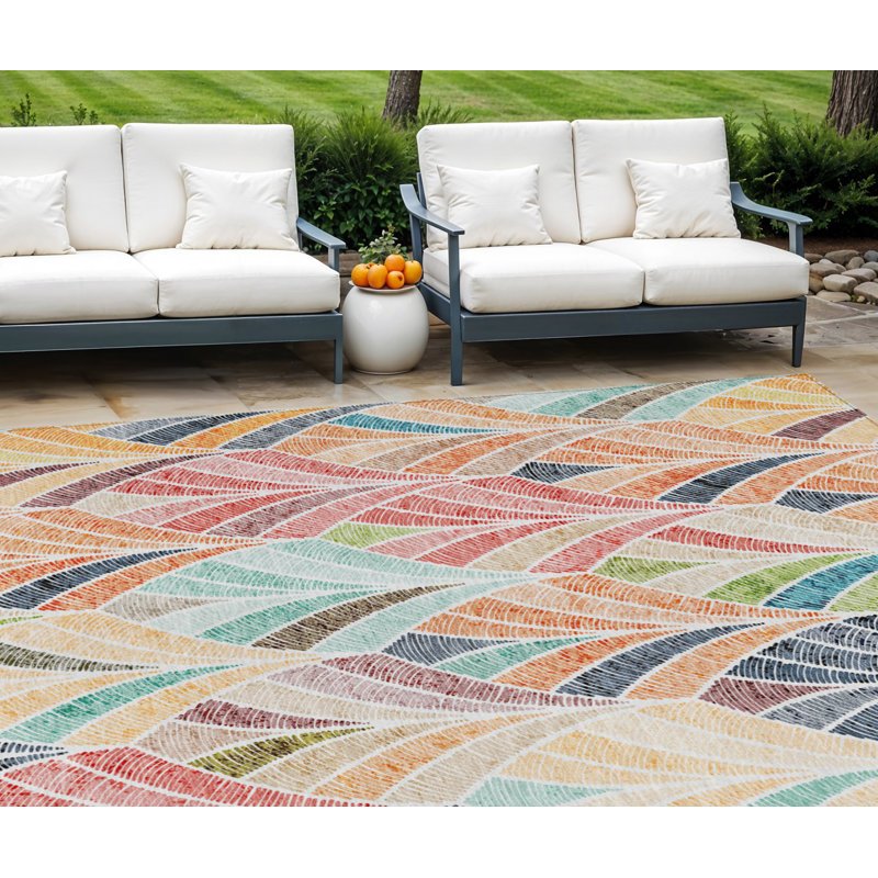 Tapis extérieur lavable à motifs géométriques cuivré orange 10 pi x 14 pi