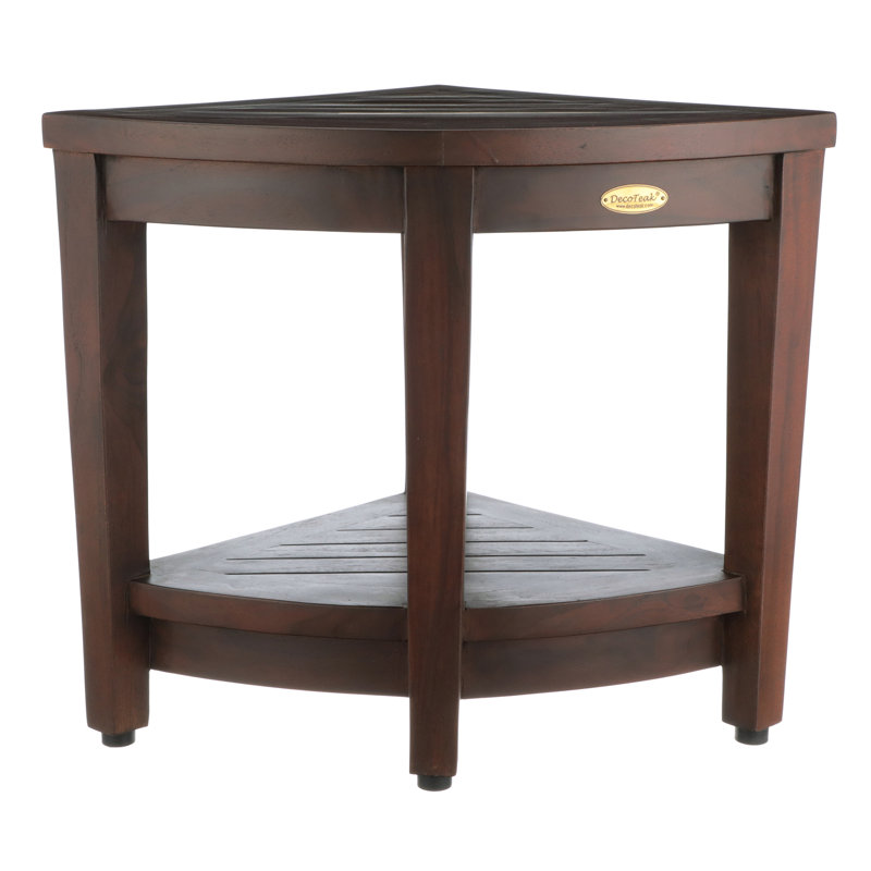 DecoTeak SnazzyCorner, Corner Shower Stool, Teak Shower Bench, Teak Bench Shower, Teak Shower Stool for Inside Shower, Bathroom Bench, Shower Stool for Shaving Legs, in Woodland Brown