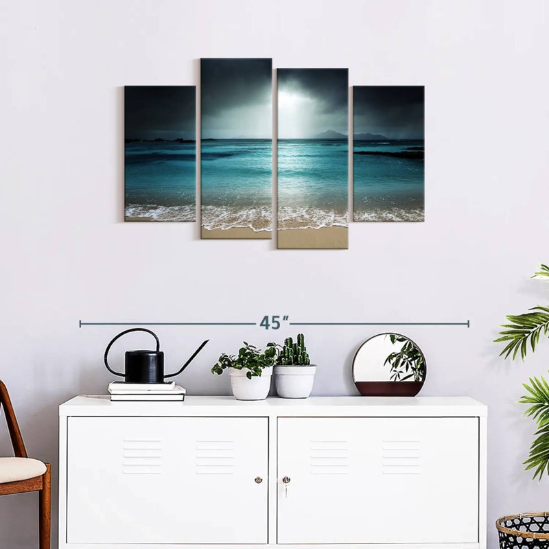 Ensemble de 4 pièces La Digue, ciel du soir sur toile, H 36 po x l 22 po x P 1 po