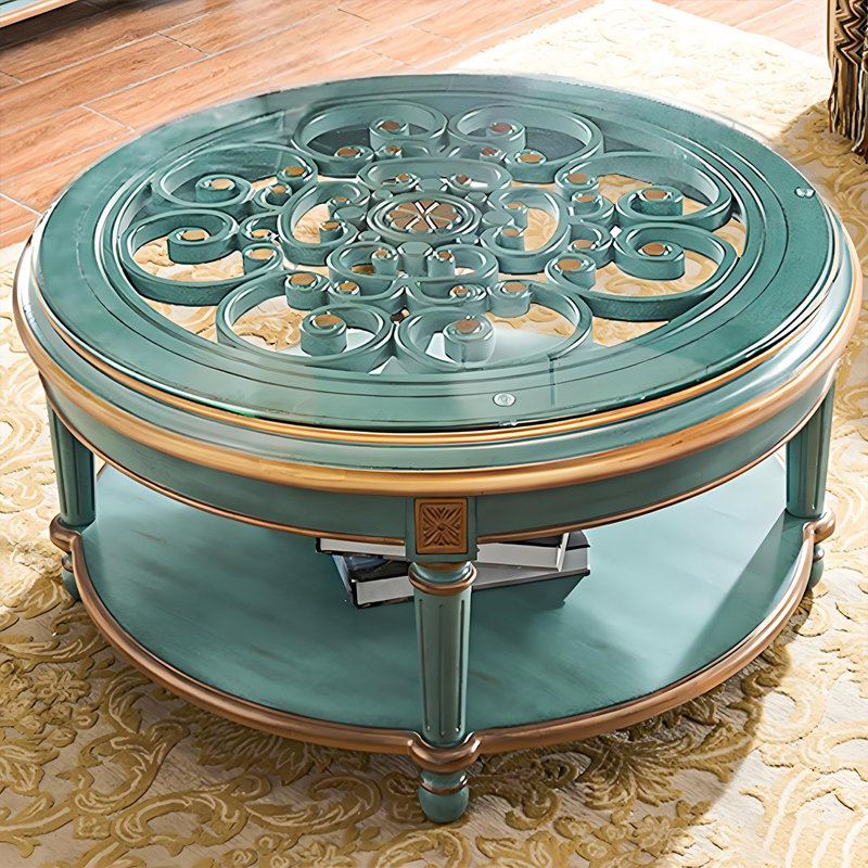 Table basse de style américain rétro, H 20,47 po x L 35,43 po x l 35,43 po, Sarcelle