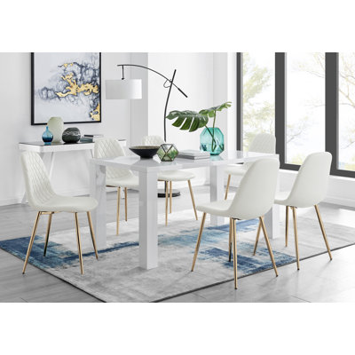 Ensemble de table de salle à manger rectangulaire 6 places avec chaises rembourrées en similicuir Eubanks