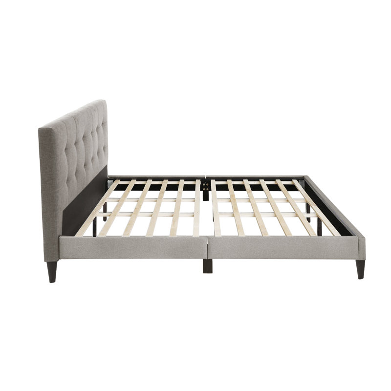 California King Gray Upholstered Platform Bed with Tufted Headboard