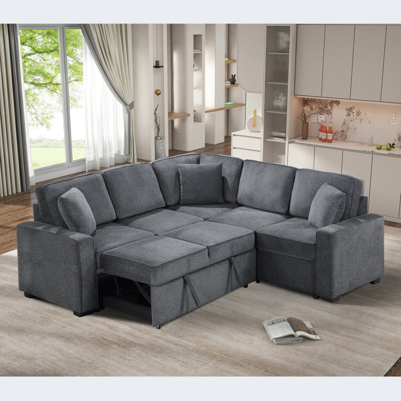 Canapé modulaire, canapé modulaire en forme de L, Chenille grise foncée