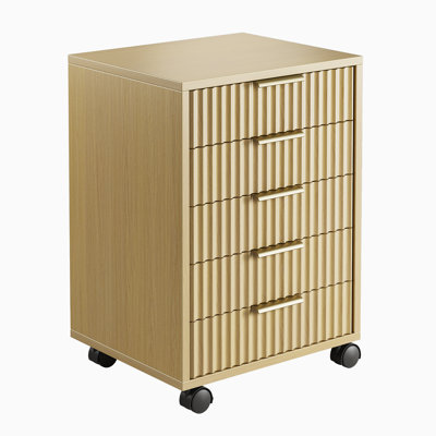 19" 5 Drawer File Cabinet With Wheels – Under Desk Storage Chest, Fluted Wood Design For Home Office Organization