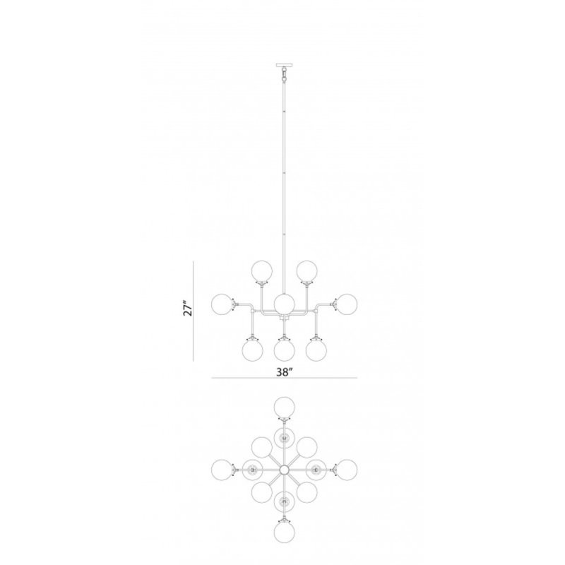 Lustre spoutnik en laiton Valentino, Or antique, Effets brisés, 61" Length x 27" Height