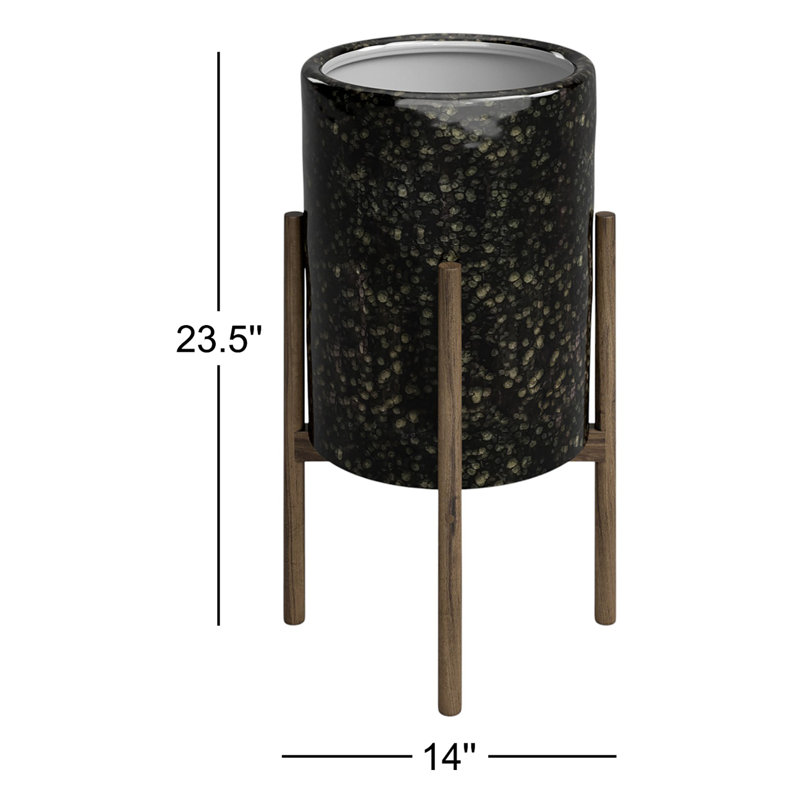 Pot Planter, Metallic/Dark Walnut