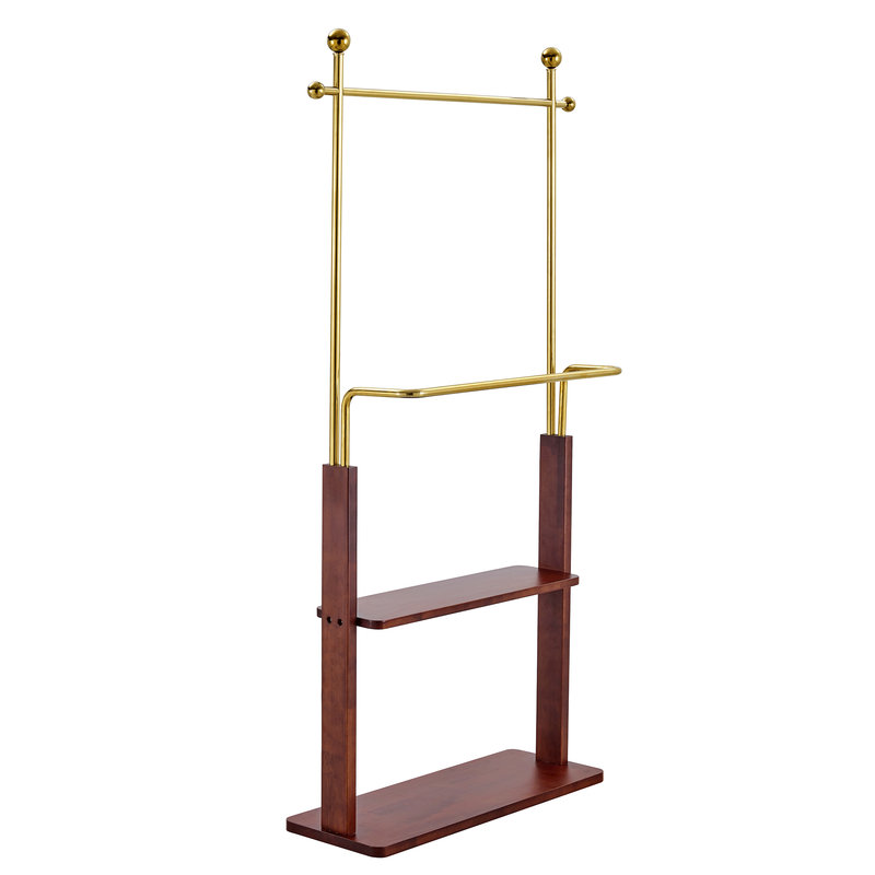 68.9" Gold Steel Coat Rack - Double Layer Solid Wood Design