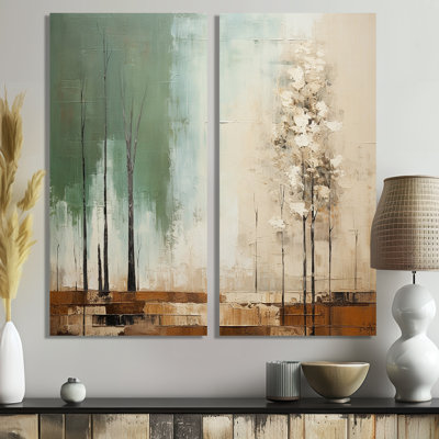 «Green Beige Wild Essence Collage II», art mural vert, 2 pièces