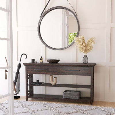 Console moderne de 55 po avec 2 tiroirs et 2 tablettes ouvertes