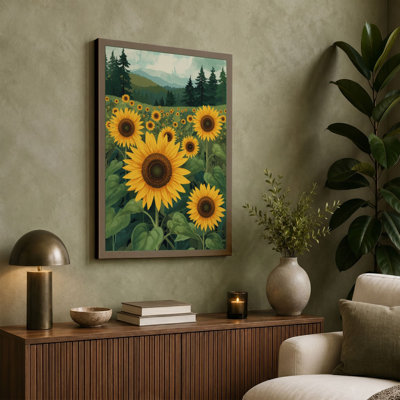 Sunflowers and Mountains Botanical - Wrapped Canvas