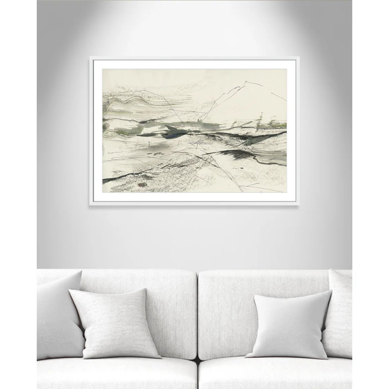 " Green Sketches " by PI Studio, Blanc, Cadre blanc encadré, H 29,5 po x l 41,5 po x P 1,25 po