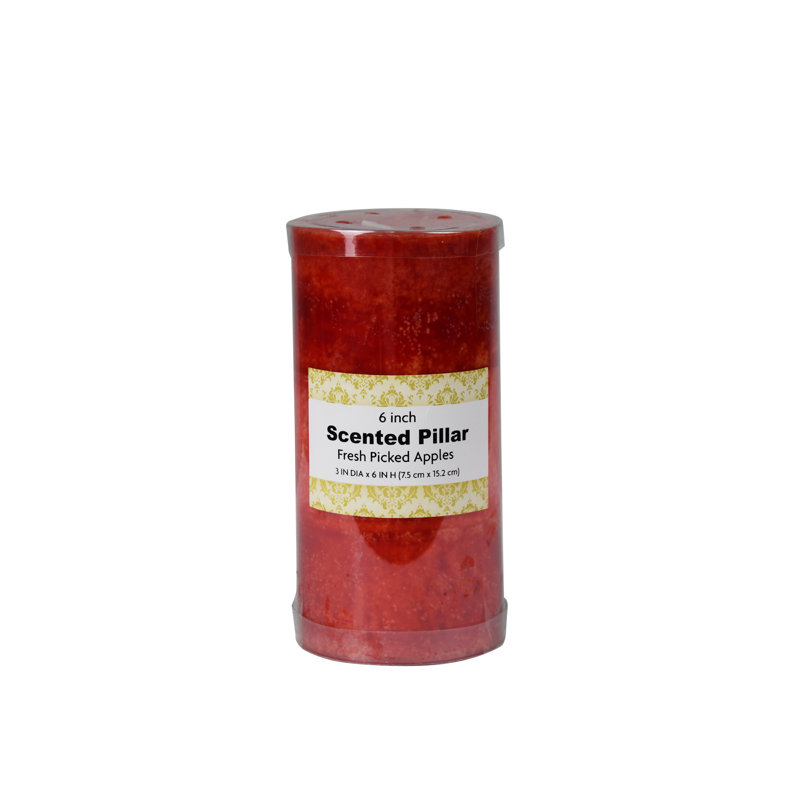 Fresh Picked Apples Scented Pillar Candle, 6" H x 3" W x 3" D, 12