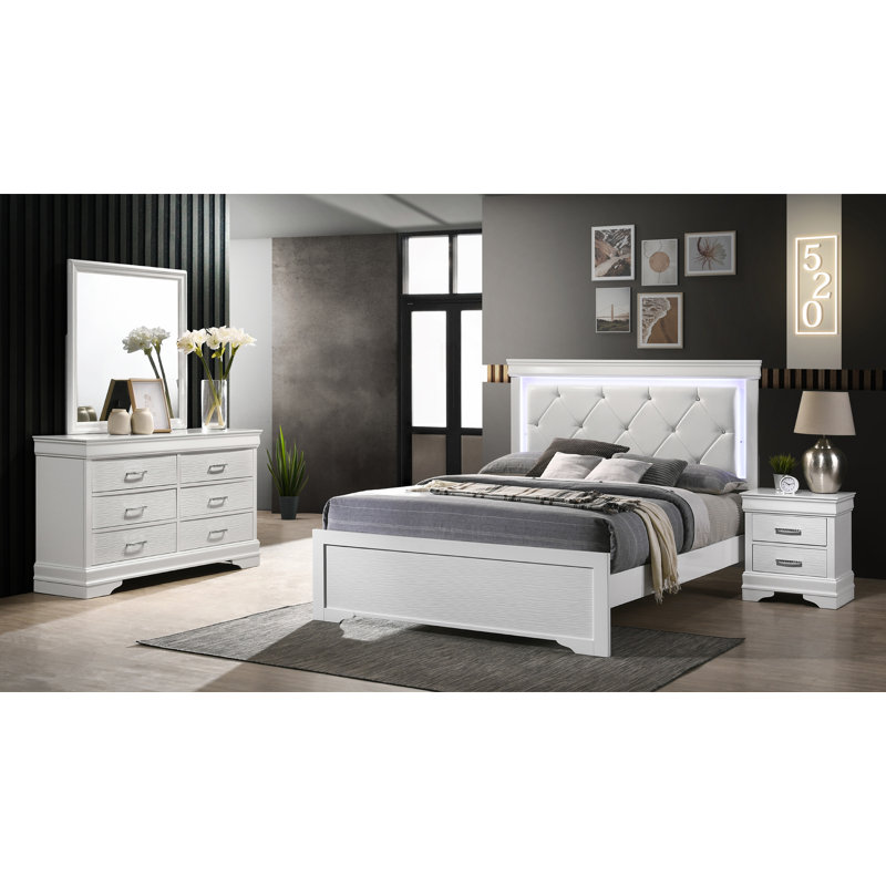 Ensemble de chambre à coucher standard 4 pièces Mayodan, Très grand, Blanc