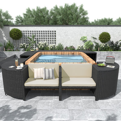 Spa Surround Spa Frame Quadrilateral Outdoor Rattan Sectional Sofa Set With Mini Sofa