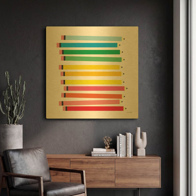 «Colored Pencils» par Ann Kelle, art mural en métal doré, 36 po x 36 po