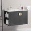 Meuble-lavabo compact en bois massif de 30 pouces avec lavabo, deux portes et une tablette de rangement ouverte à gauche, sans les robinets