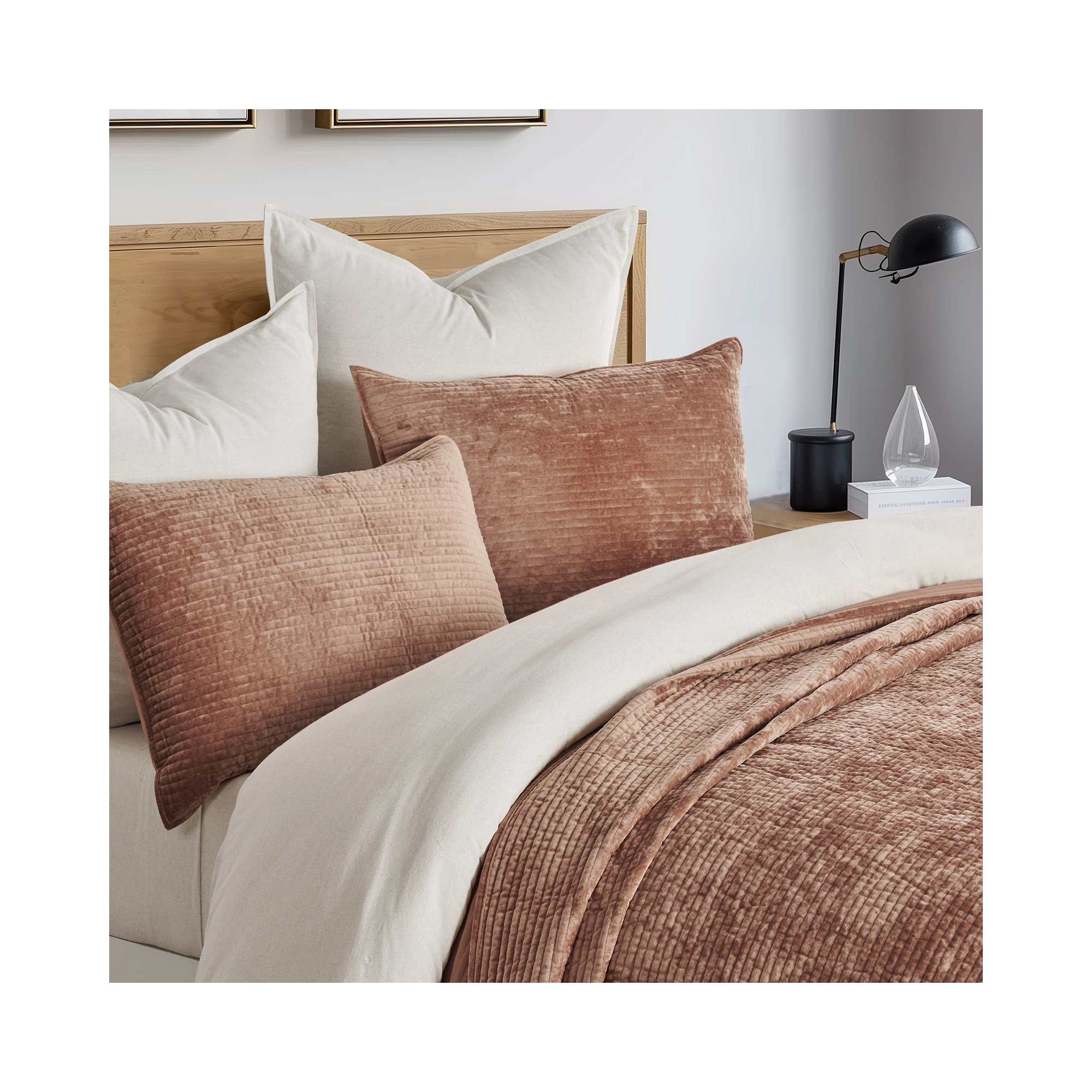 Striped Channel Velvet Quilt Set, King, Terracotta Clay