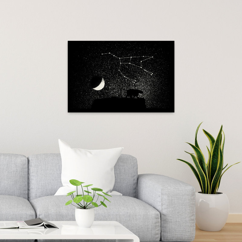 Ours polaire, constellations nocturnes, paysage contemporain abstrait, reproduction d'art murale, H 24 po x l 36 po