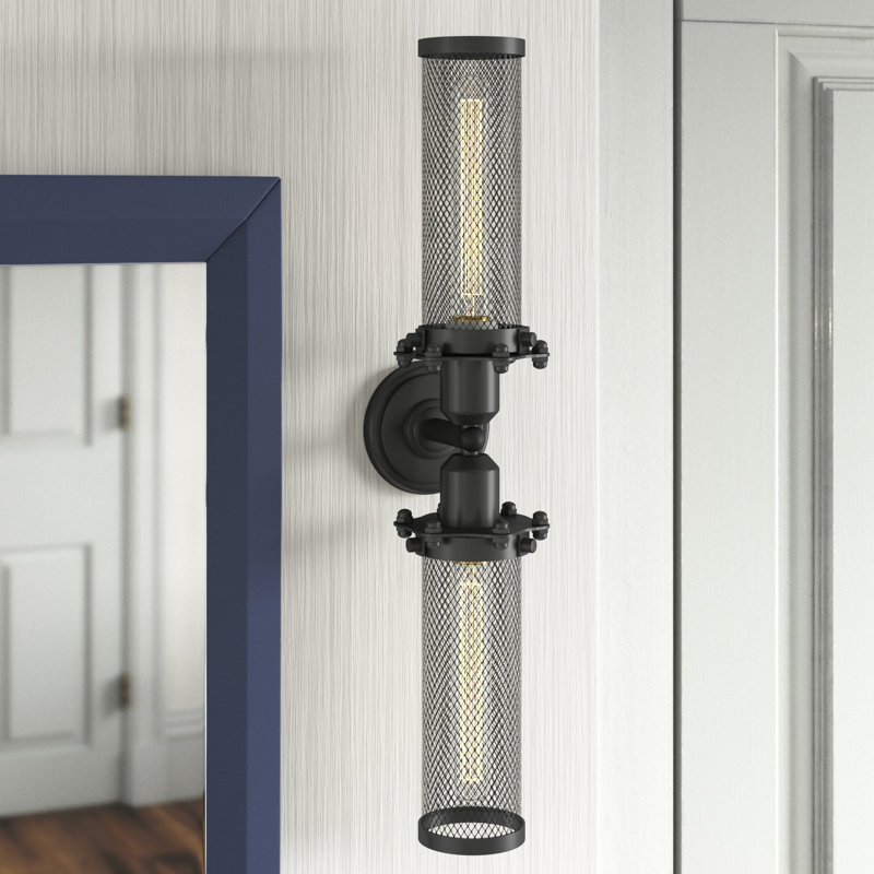 Appliquee à bras 2 lumières Weldy, Noir mat, Ampoule incandescente rétro de 60 watts, Noir mat