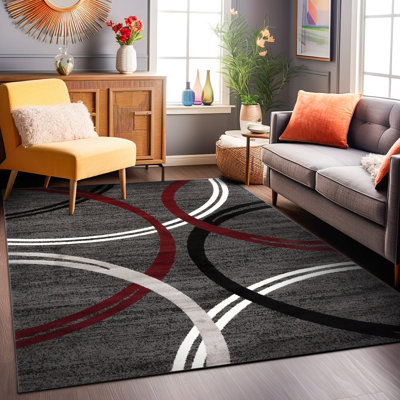 Weekes Performance Area Rug in Gray/Red/Black