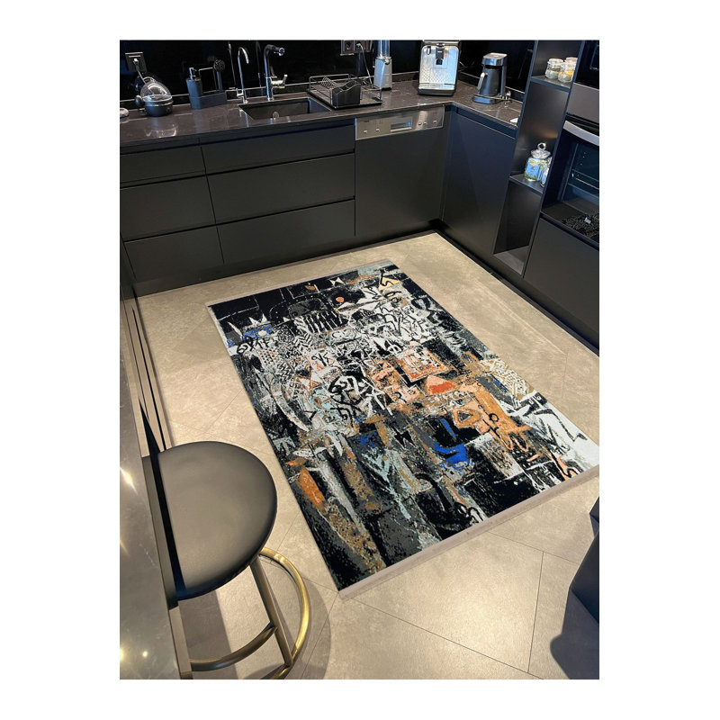 Tapis décoratif multicolore à motif abstrait multicolore de la collection Barcelona, Tapis de couloir 4 pi 11 po x 9 pi 10 po
