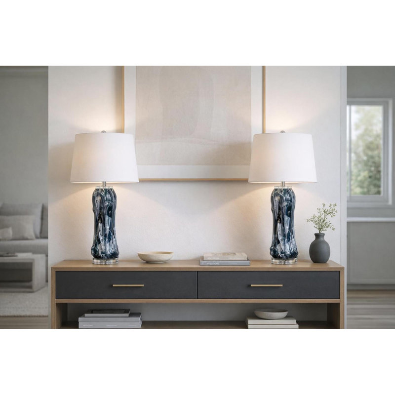 Tidal Elegance - 30 po x 16 po - Lampe de table en verre et cristal