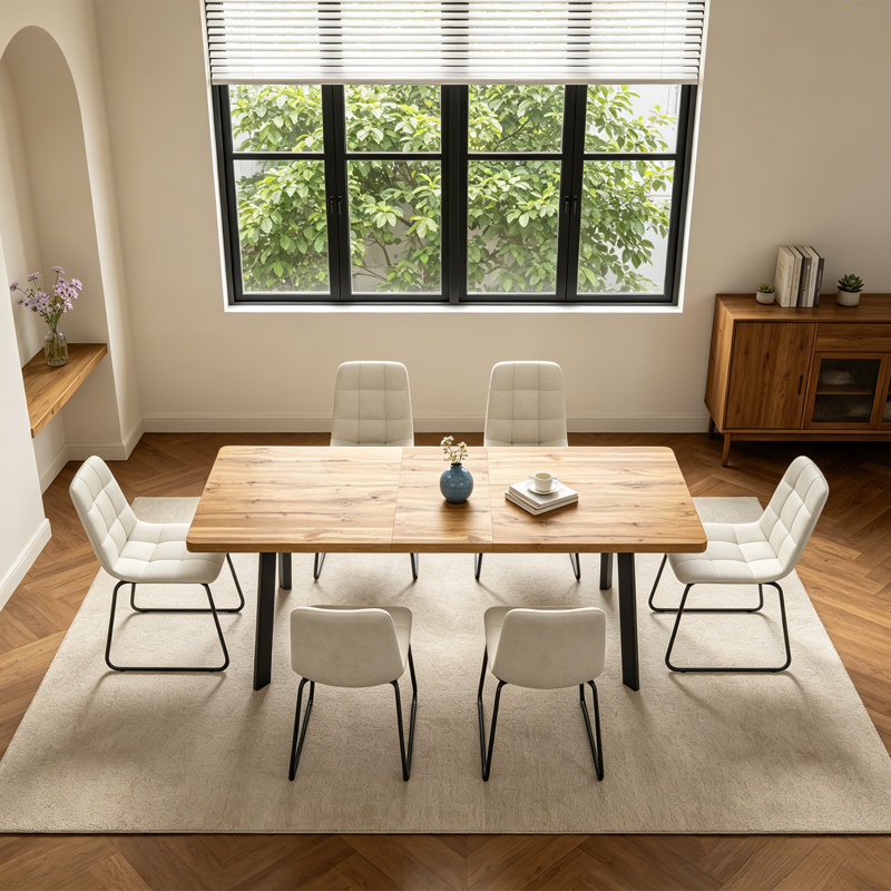 63.1-78.8'' Extendable Dining Table Set,7-Piece Modern Kitchen Table with 6 Upholstered Dining Chairs , Beige