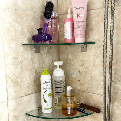 Serviteur de douche en coin avec supports antirouille, organisateur de salle de bain sans perceuse, paquet de 2, (transparent)