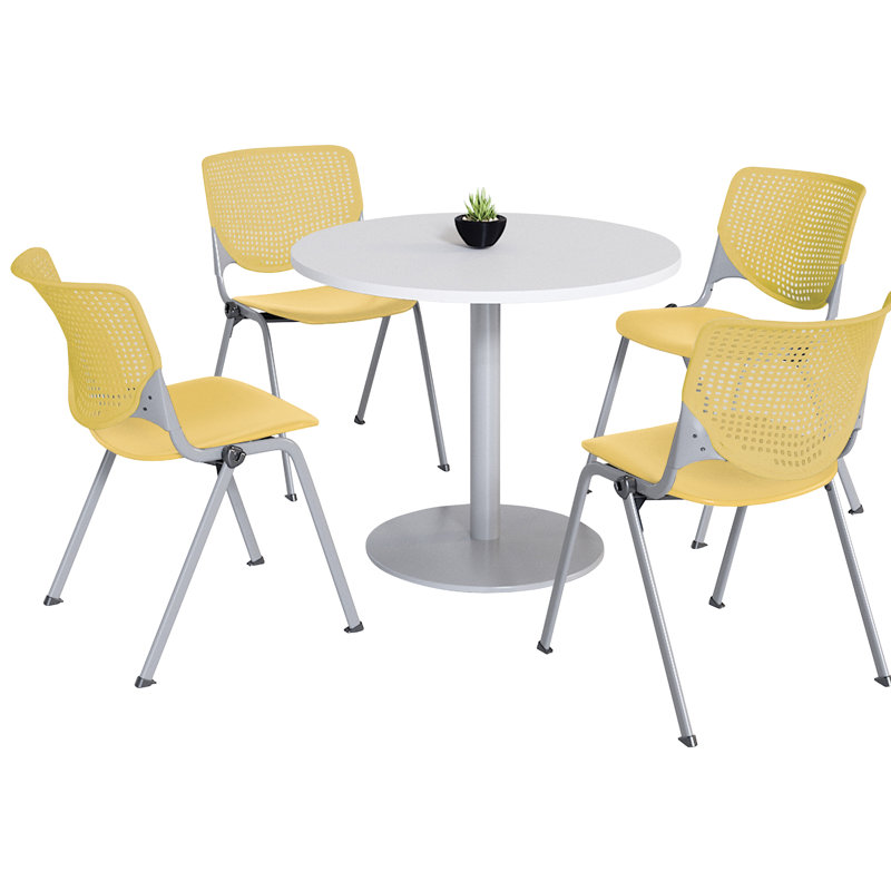 Ensemble de table de salle à manger avec 4 chaises empilables Kool Mode, H 29 po x L 42 po x l 42 po, Blanc / Jaune