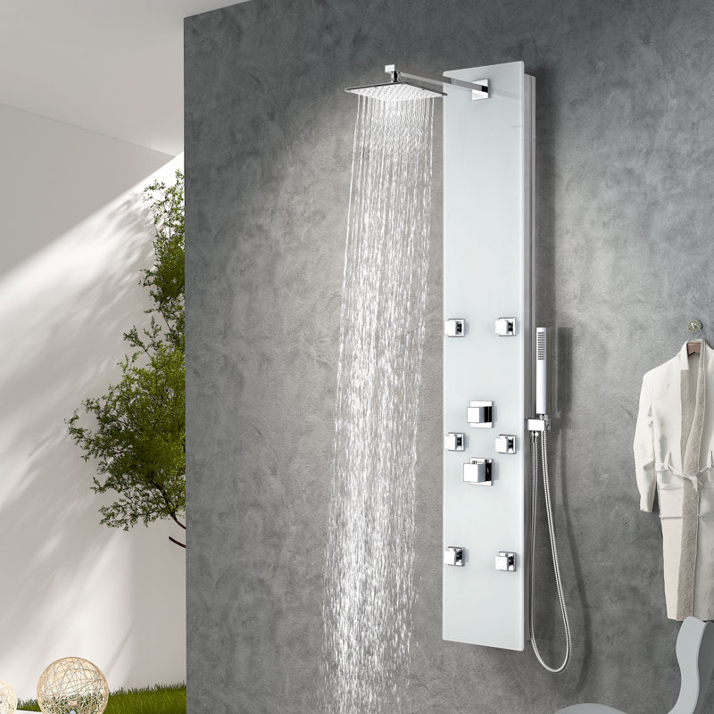 Rhaus 60'' White Tempered Glass Shower Panel with Jets