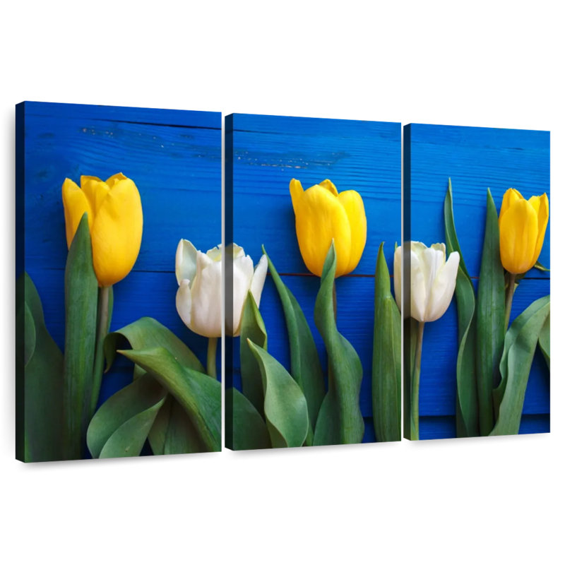Harnek White And Yellow Tulips, 24" H x 38" W