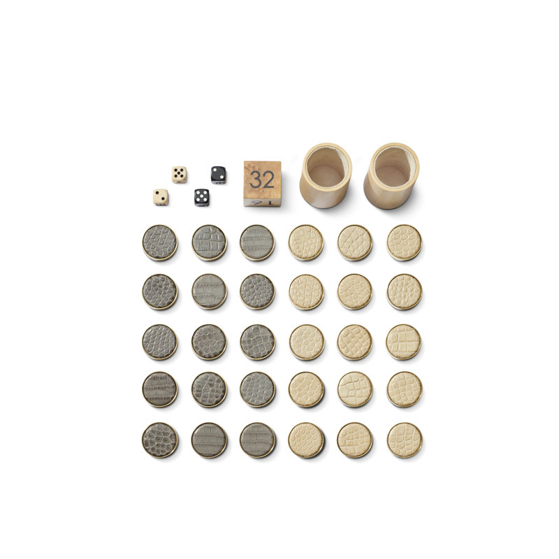 Luxurious Croc Embossed Leather and Brass Backgammon Set