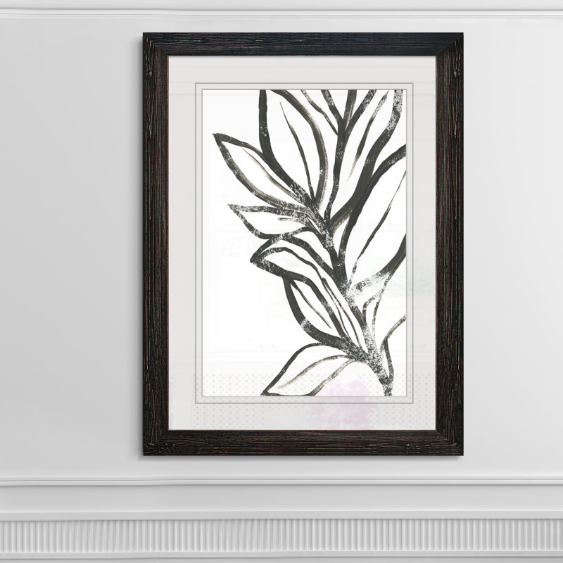 « leaf instinct ii »-peinture encadrée sur papier, H 38 po x l 28 po x P 1,25 po, Cadre ébène