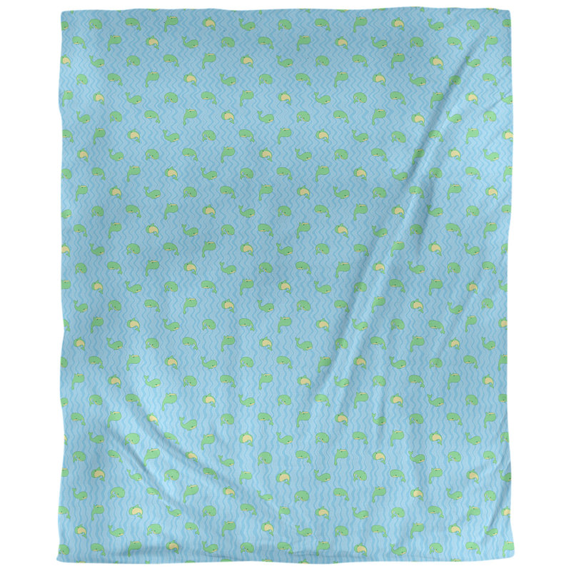 Tissu baleines, Bleu / vert, L 54 po x l 36 po, Coton peigné pima