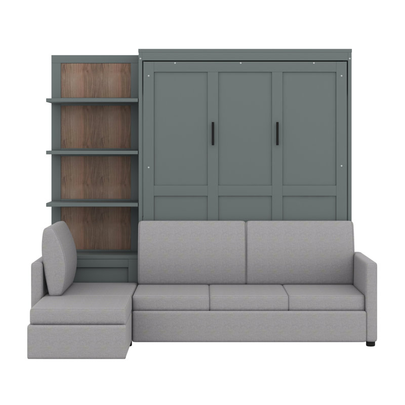 Lit escamotable mural avec canapé et tablettes Murphy, Gris