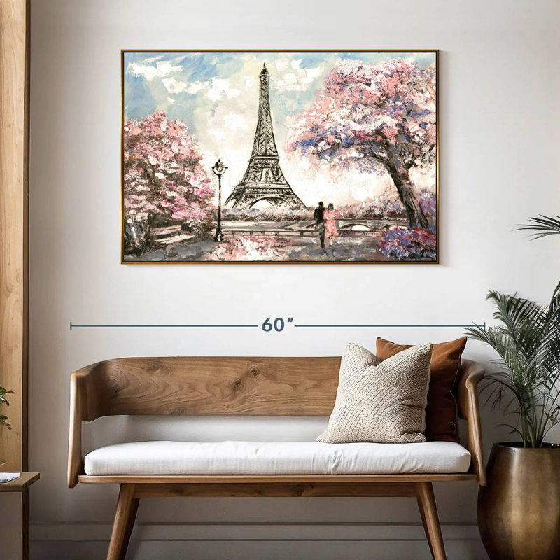 Les amoureux du printemps à Paris, 46 po x 31 po, Cadre flottant doré