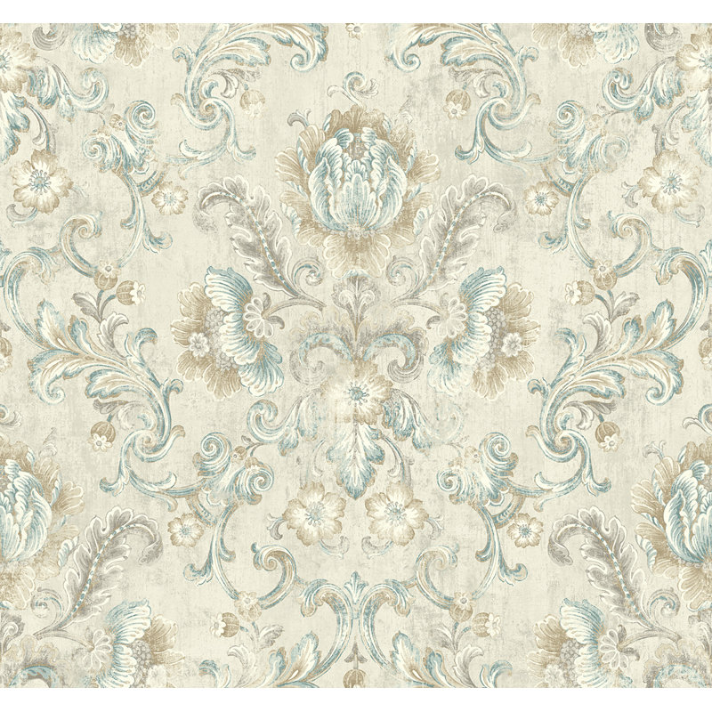 Rouleau de papier peint floral L 27 pi x l 27 po Gabel, Beige / bleu