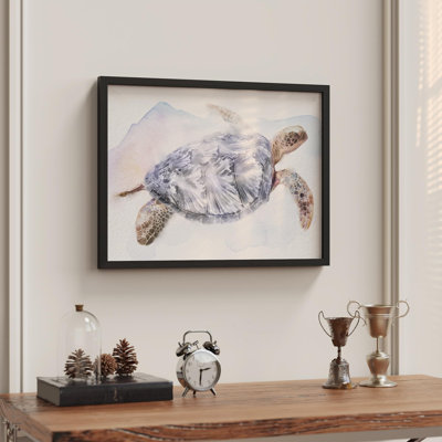 " Brown Turtle With Purple Shell Swims In Sea Animals Ocean Illustration Small Decor Modern Art Work "