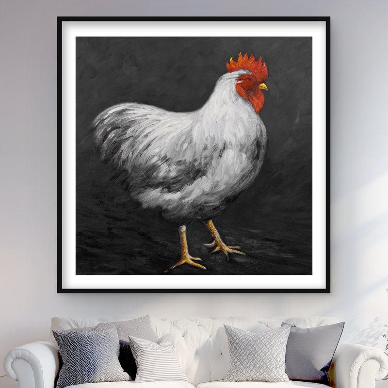 Grey Rooster 2 - Framed Matted Print | Kitchen Animal Decor