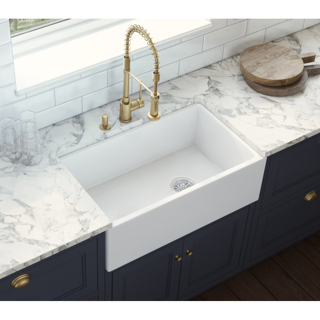 Ruvati 30-inch Fireclay Farmhouse Offset Drain Kitchen Sink Single Bowl White - Right Drain Ruvati
