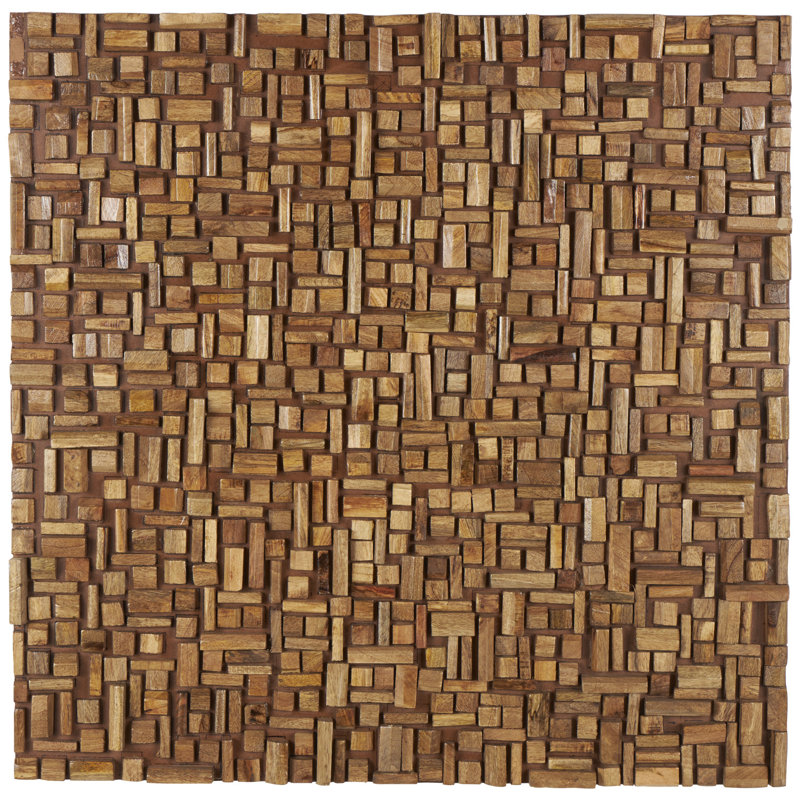 Mango Wood Handmade Geometric Block Abstract Brown Wall Decor