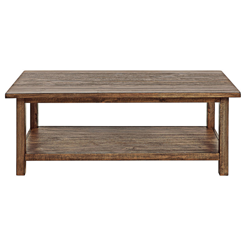 Wood Coffee Table With Shelf, Distressed Brown