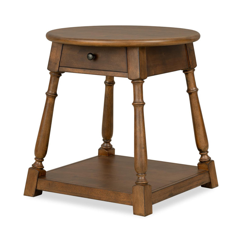 Table de bout ronde en placage de bois massif rustique de 26 po Speilia, Pinecone