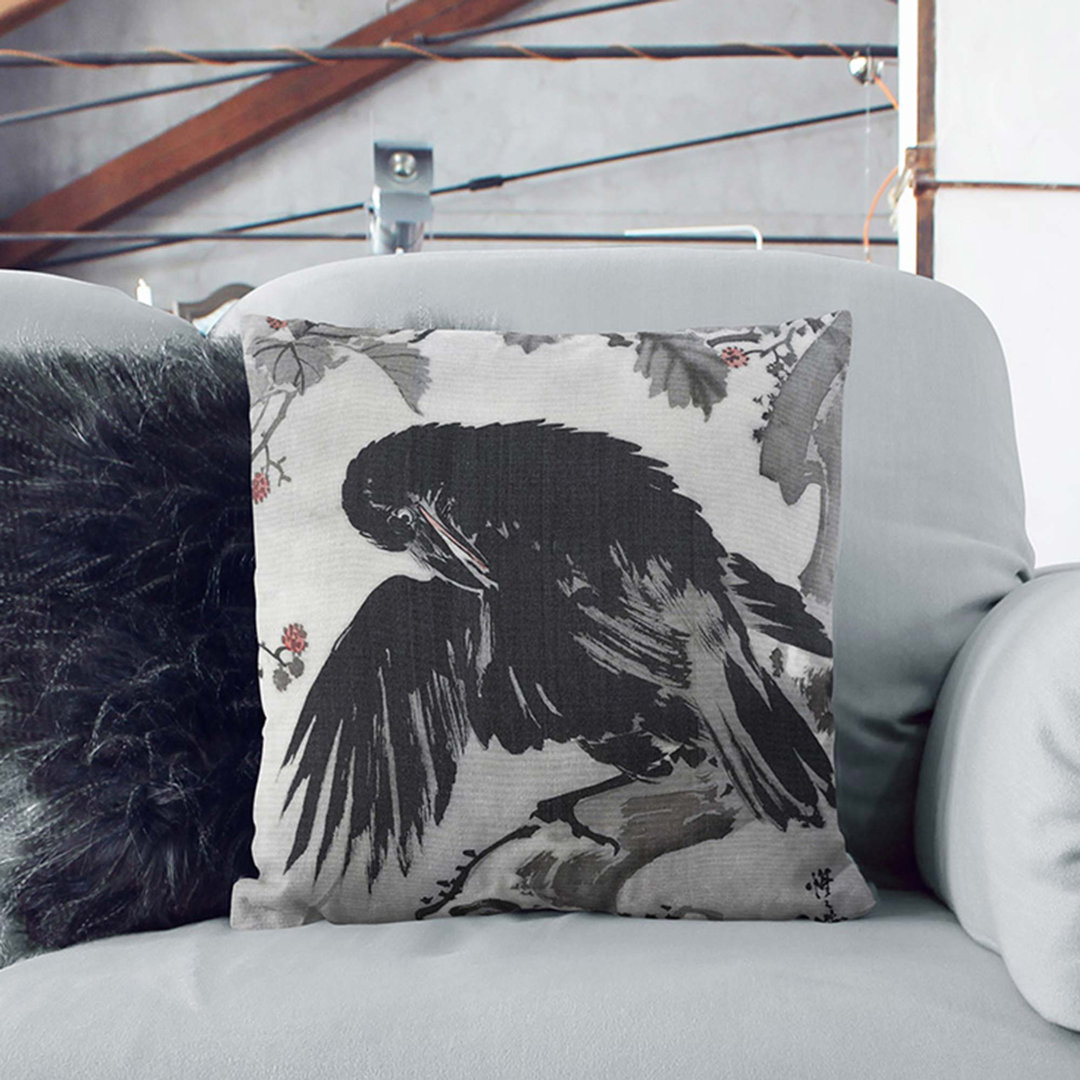 A Crow on a Branch by Kawanabe Kyosai Cushion with Filling