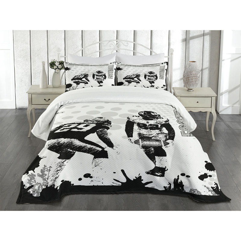 Ambesonne Black White Bedspread American Soccer, King Bedspread + 2 Standard Shams